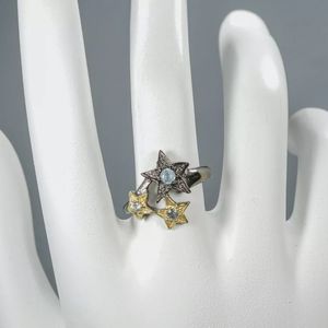 Natural blue Topaz, Aquamarine sterling & gold star ring sz7.5